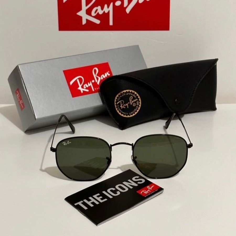 KACAMATA RAYBAN HEXAGONAL RB 3548N 002 51 BLACK LENS GREEN ORIGINAL