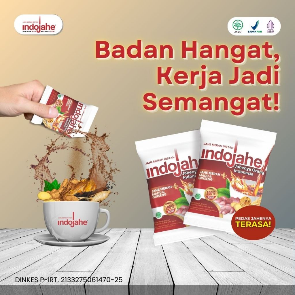 

Indojahe Minuman Jahe Merah Diformulasikan dengan Madu dan Ginseng agar mendapatkan cita rasa yang khas