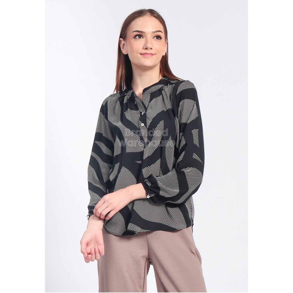 OLD NAVY BLOUSE SHORT SLEEVE MOTIF ABSTRAK BLACK