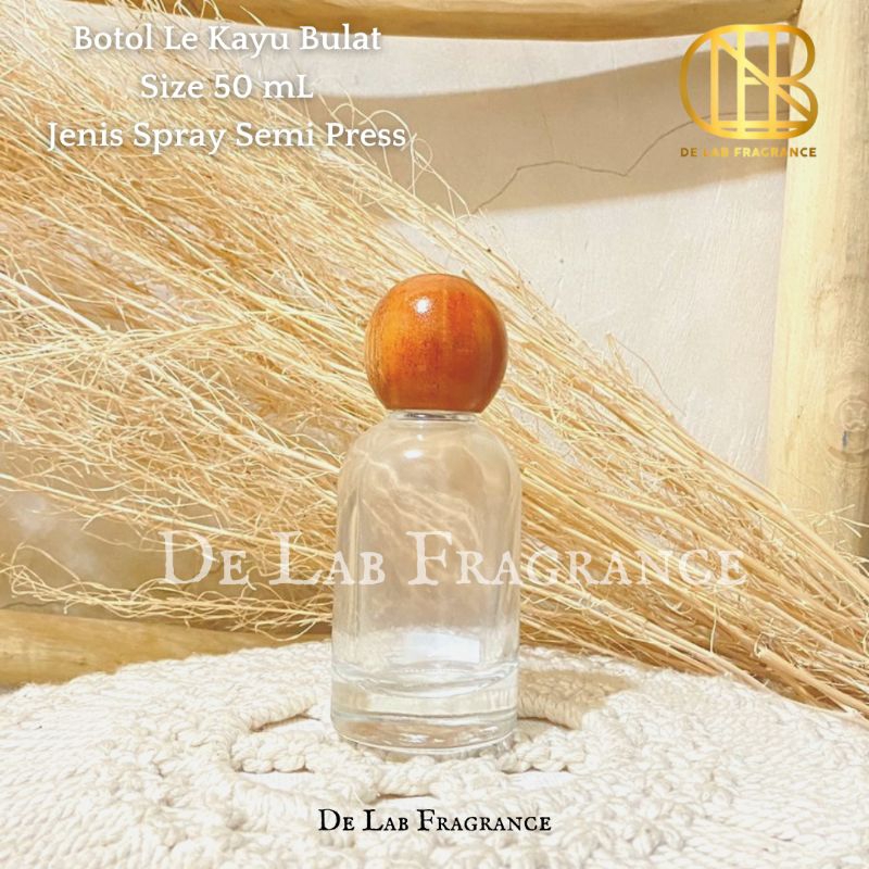 botol parfum el labo 50 ml tutup kayu bulat semi press/ botol parfum kayu/ botol parfum wooden/ boto