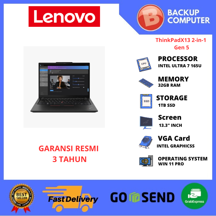LAPTOP LENOVO THINKPAD X13 2-in-1 Gen 5 2SID INTELCORE ULTRA 7 165U 32GB RAM