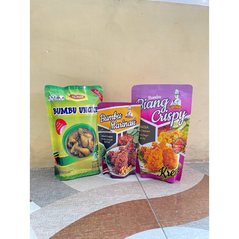 

Paket lengkap alifa food - Bumbu biang-Bumbu marinasi-Bumbu Ungkep Friedchicken