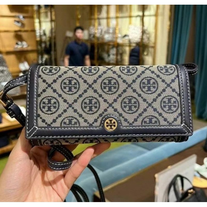 TB t monogram jacquard wallet crossbody navy