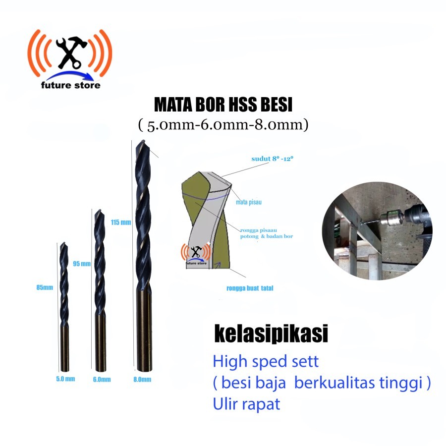 Mata Bor Besi Baja Dril original Hss / Mat Bor Besi Hss/Mata Bor Besi Baja Keras Ori Stainless Steel
