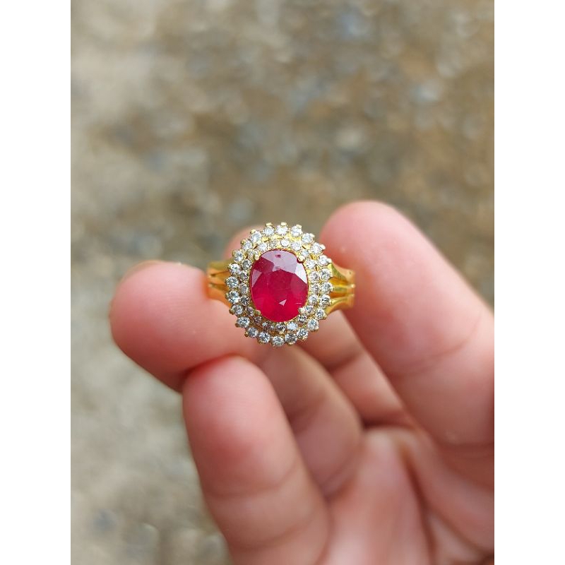 Cincin Batu Merah Ruby & Berlian Ring Emas