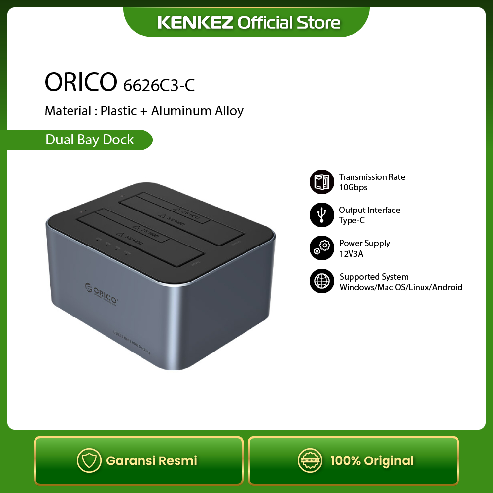 ORICO 6626C3-C Docking SSD HDD Dual Bay Dock Slot 3.5 inch 2.5 inch sata type-c usb 3.2 10Gbps
