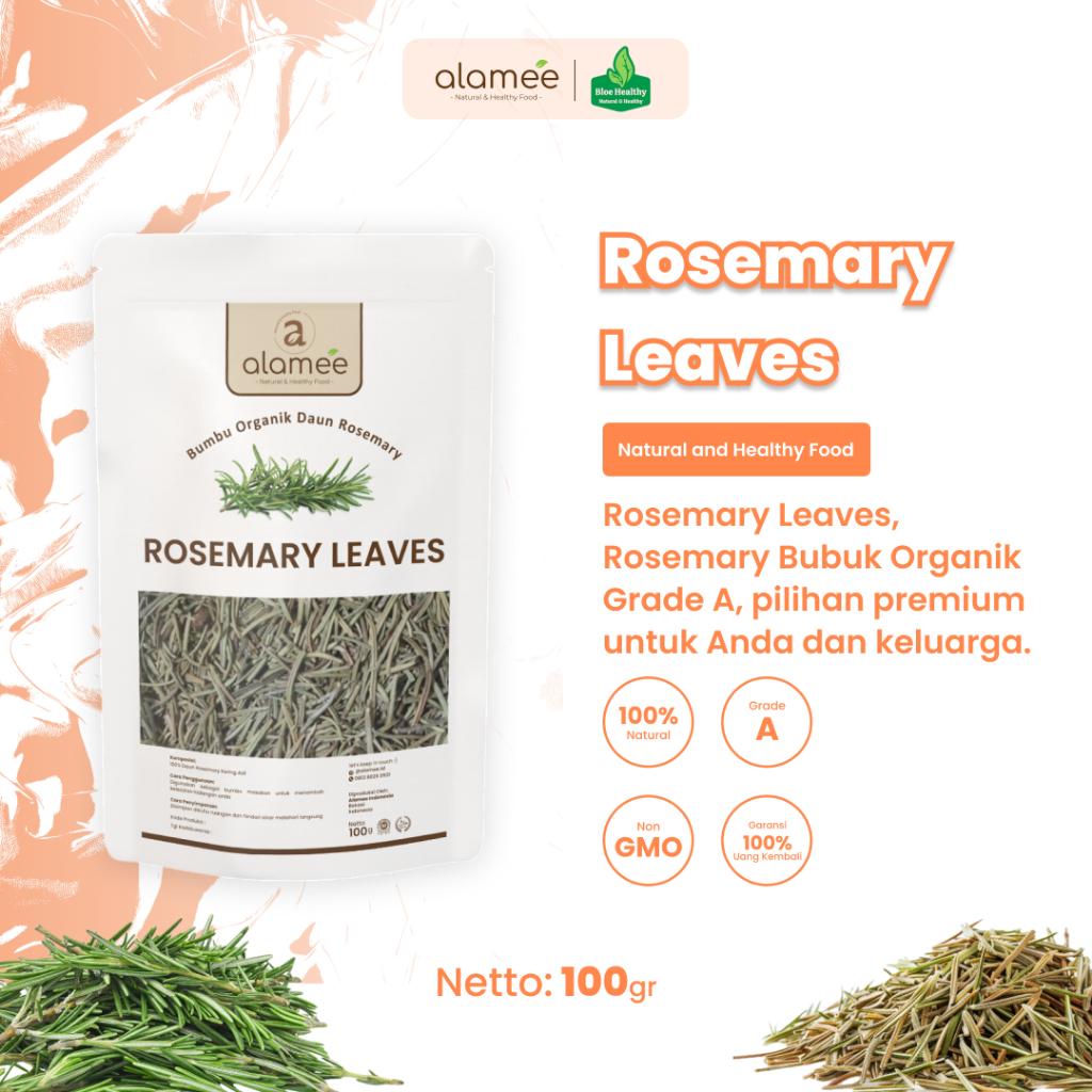 

ALAMEE Daun Rosemary Kering Dried Leaves Garnish Murni Asli Tanpa Campuran Bumbu Dapur 100 gram