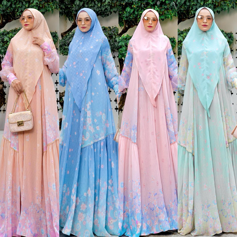 QAMARA FIZOLA gamis abaya set hijab voal printing by eldeena