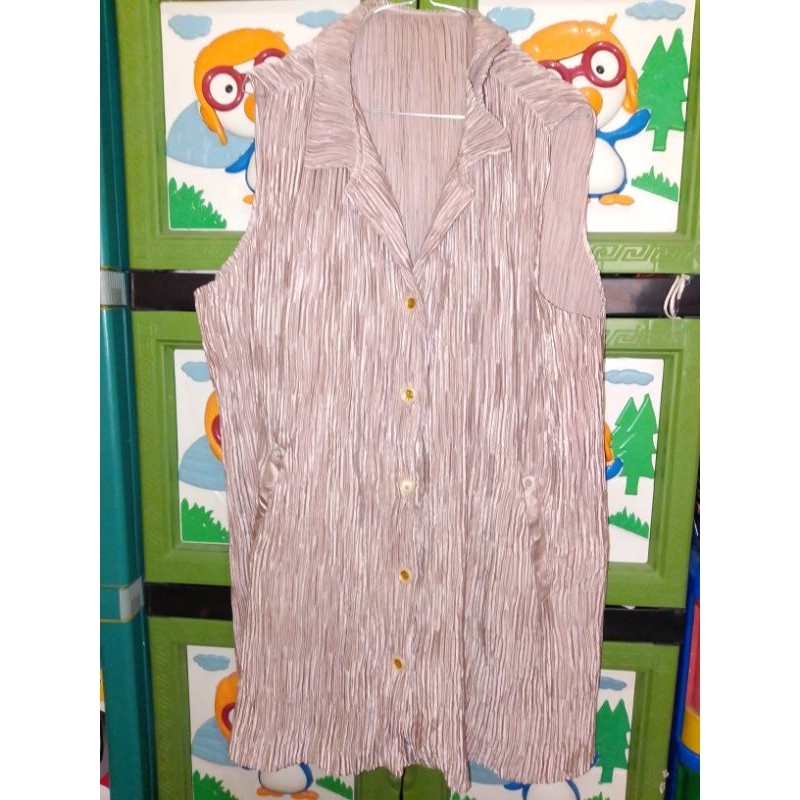 Baju plisket warna gold tebel oversize Made in Korea ada saku kiri kanan ada kancing cadangan dipake