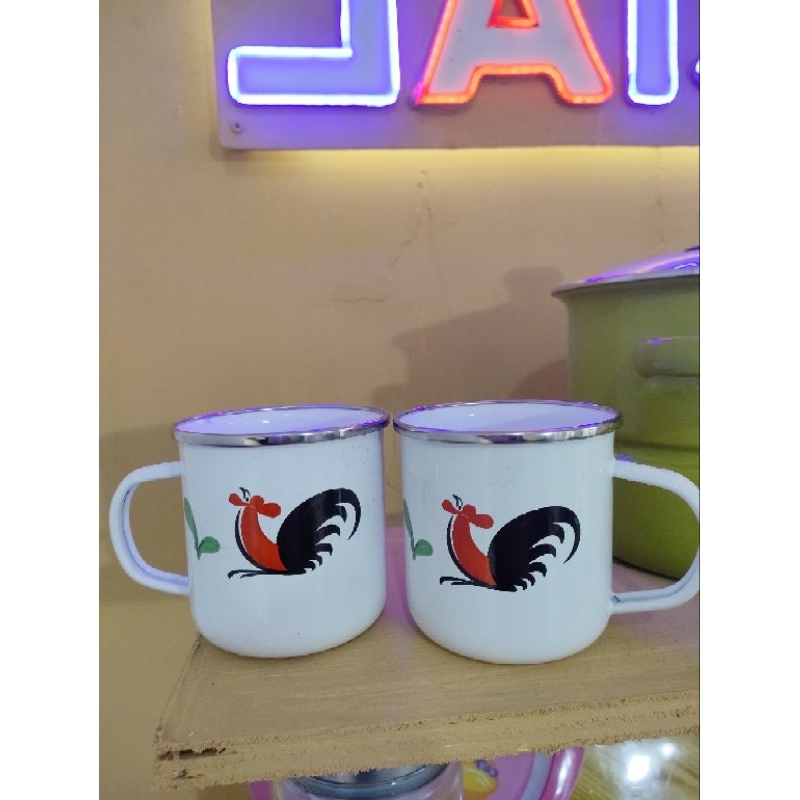 Mug Cangkir Gelas Enamel Motif Ayam Jago
