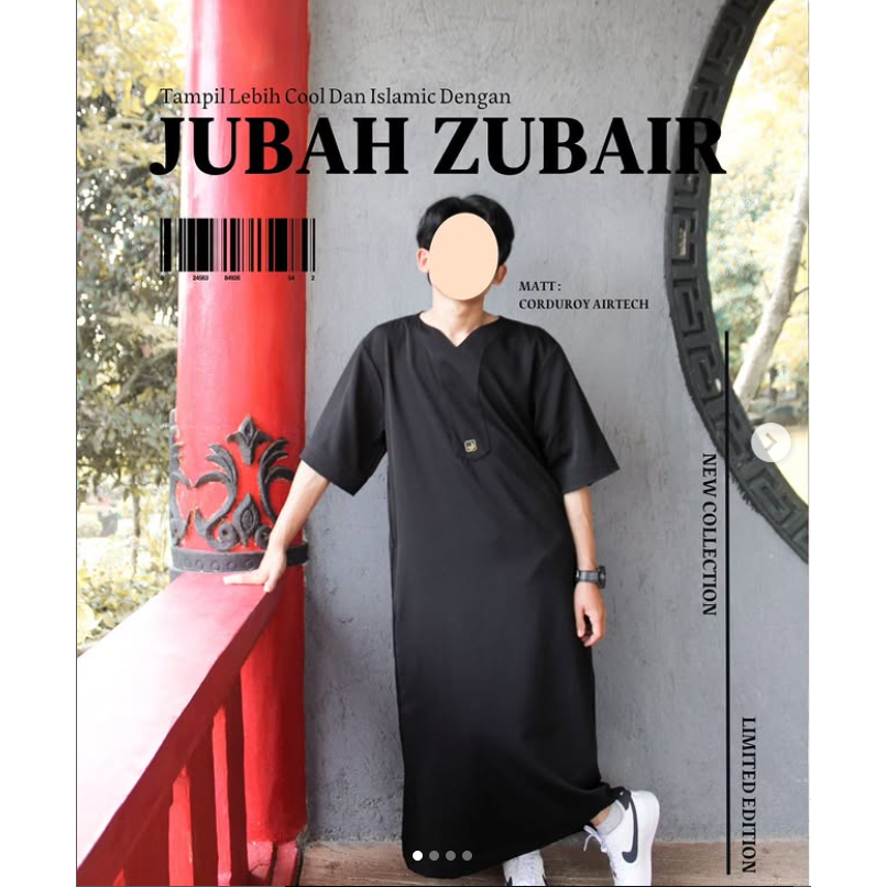 Gamis Jubah Abaya Thobe Pria Muslim Hitam bahan adem