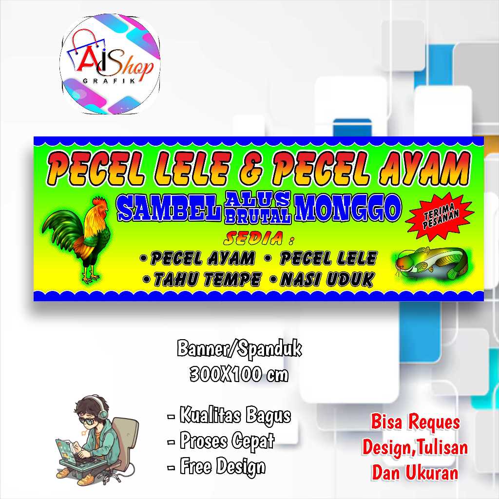Spanduk Banner Pecel lele Seafood custom model g
