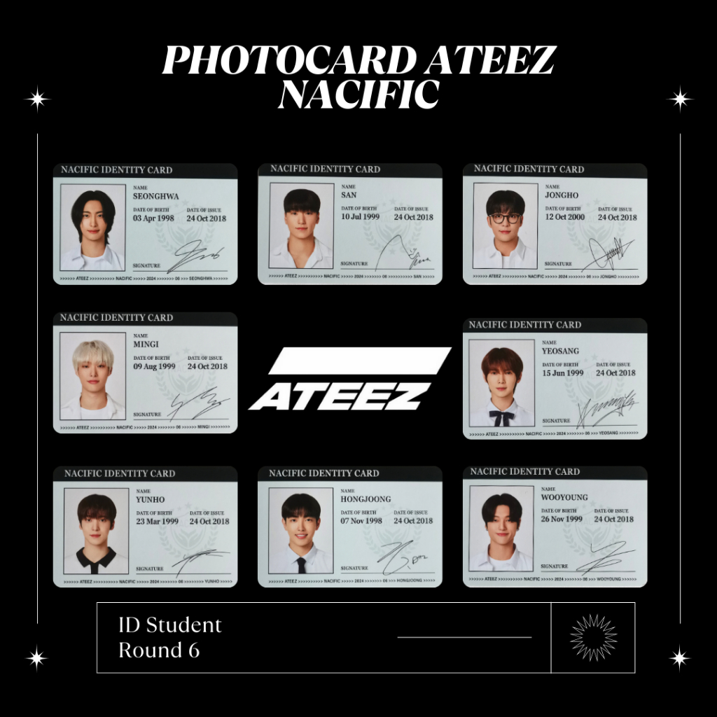 (ONLY ID PHOTO) Ateez Hongjoong Seonghwa Yunho San Mingi Wooyoung Jongho Id Photo Dear Youth R6