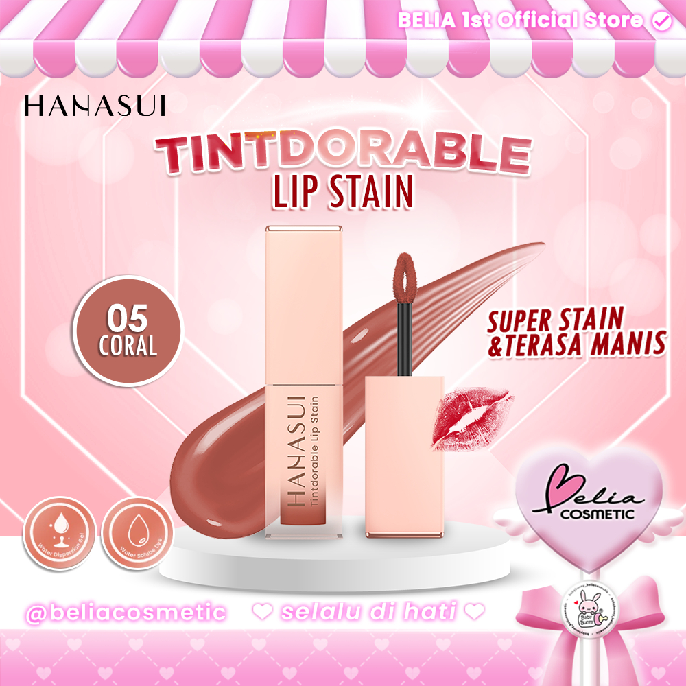 ❤ BELIA ❤ HANASUI Tintdorable Lip Stain 05 Coral | Lip Tint Melembapkan Transferproof Tahan Lama