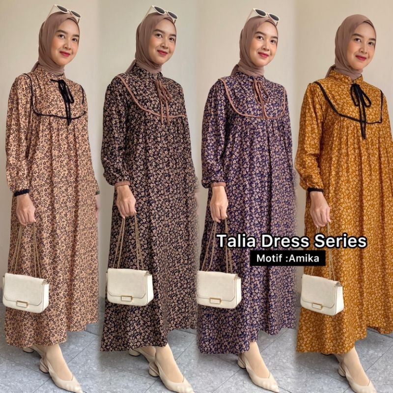GAMIS TALIA DRESS FASHION BAJU BUSANA MUSLIM BAHAN KATUN RAYON VISCOSE MOTIF VINTAGE BIG SIZE JUMBO 