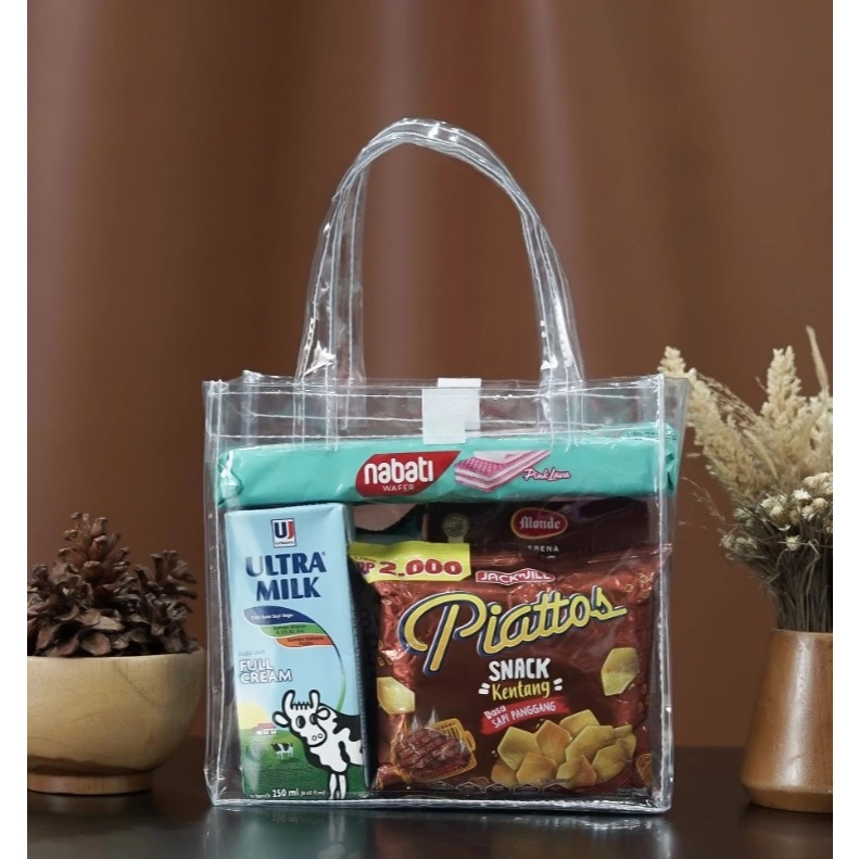 Tas Mika Bening Transparan, Souvenir Ulang Tahun, Hampers Aqiqah, Tas Snack Ultah Kue Lebaran