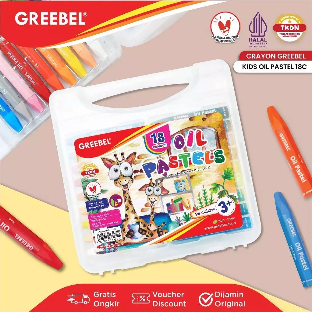 

GREEBEL Krayon KIDS OIL PASTEL/ tidak berdebu & cerah untuk Sekolah Anak & professional non toxic 18 warna