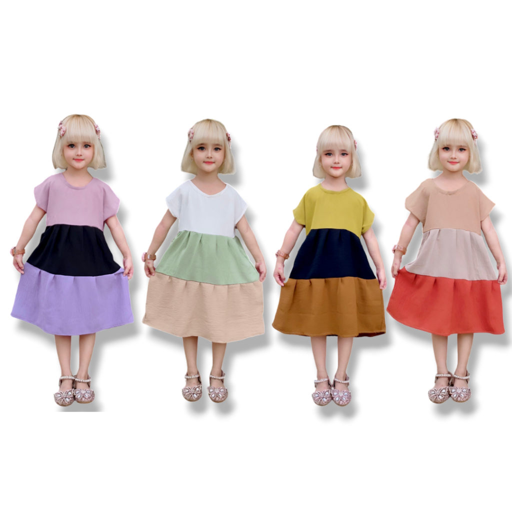 DASTER PELANGI ANAK usia 1-6 tahun daster anak perempuan daster cringkle pakaian bayi daster anak