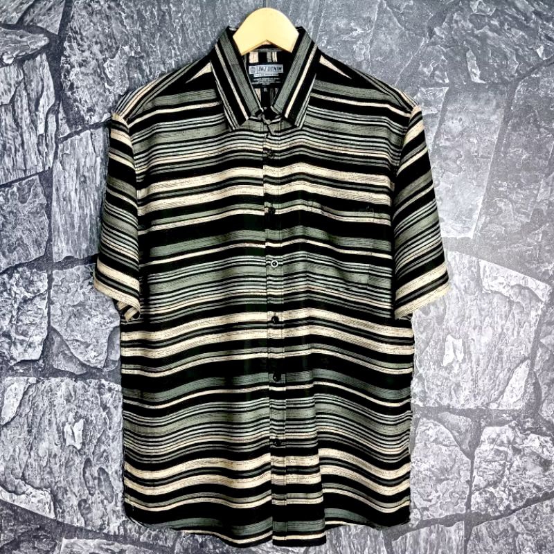 Kemeja Salur Pria Wanita Kemeja Stripe Hawai Kemeja Motif Rayon