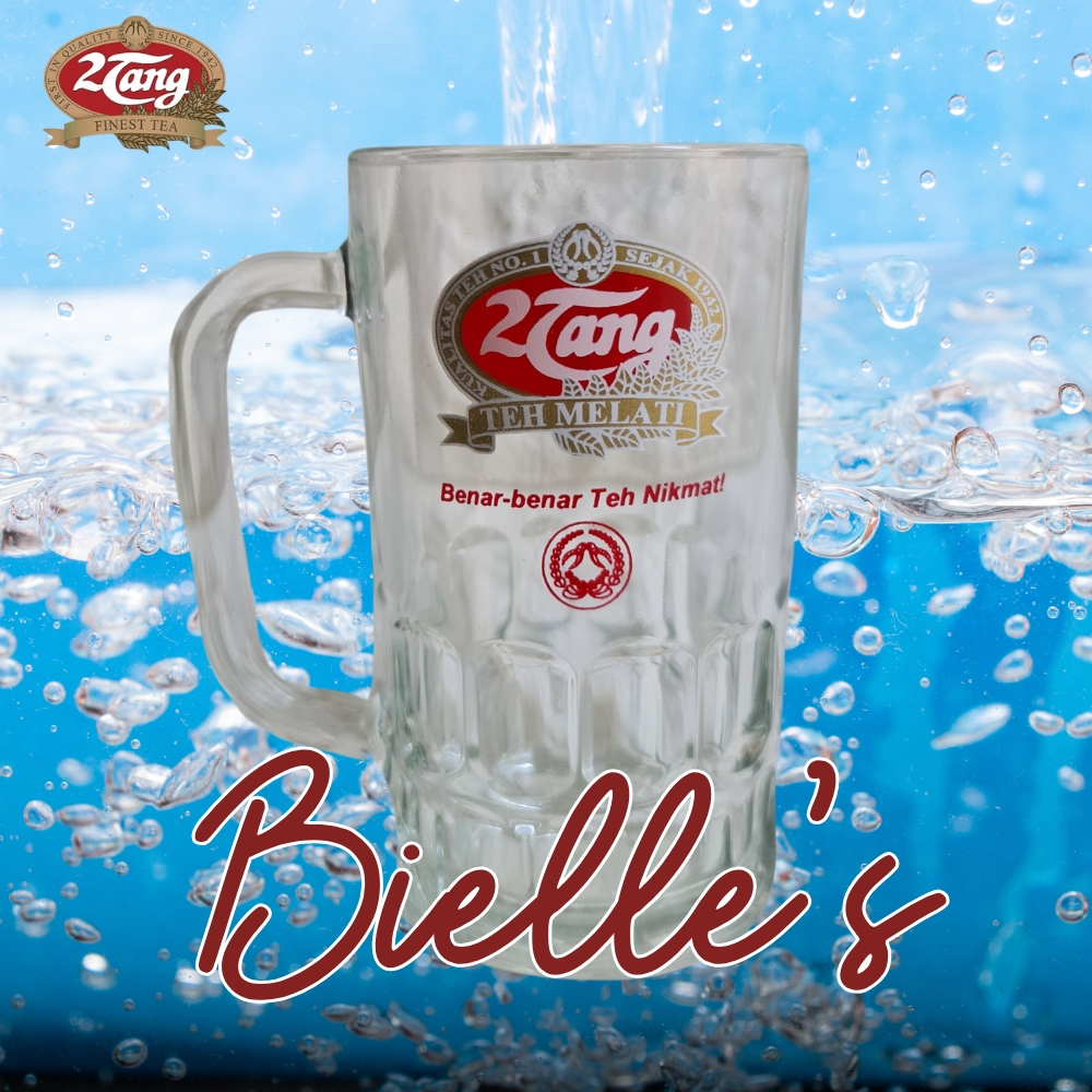 6 Pcs - Paket Gelas Teh 2 Tang Gagang Tebal - Gelas Bir Tangkai Kaca - Beling - Antik - Unik - 2Tang