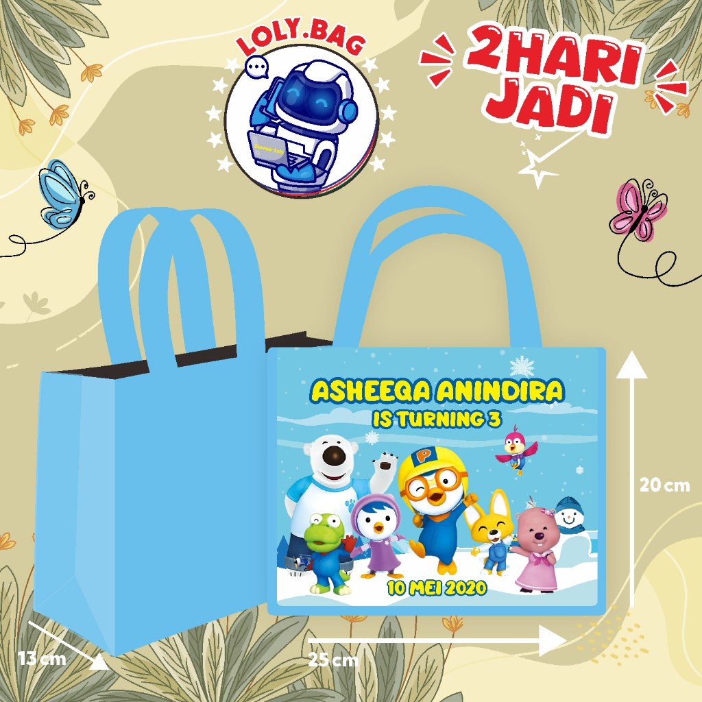 

Tas Ultah / Tas Ulang Tahun Murah/Goodie bag murah/souvenir ultah/Tas tema Pororo