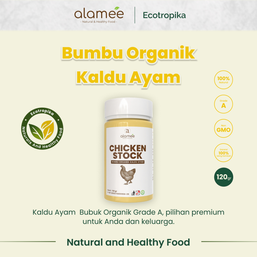 

Kaldu Ayam Bubuk Chicken Stock Powder Extract Seasoning Non MSG Murni Bumbu Organik Prremium Tabur