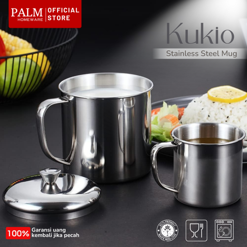 ❤PALM❤ Cangkir Jadul Stainless Steel Kopi Teh Model Tutup Mug Cangkir Stainless 450ml