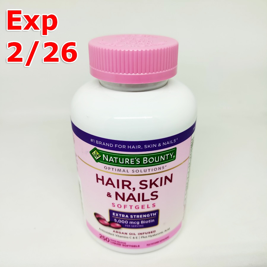 Natures Bounty Hair Skin & Nails Biotin 5000 mcg 250 Softgel Argan Oil