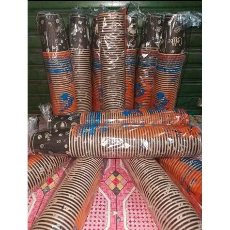 Gelas kopi kertas coklat motif tebal tahan panas uk 8oz