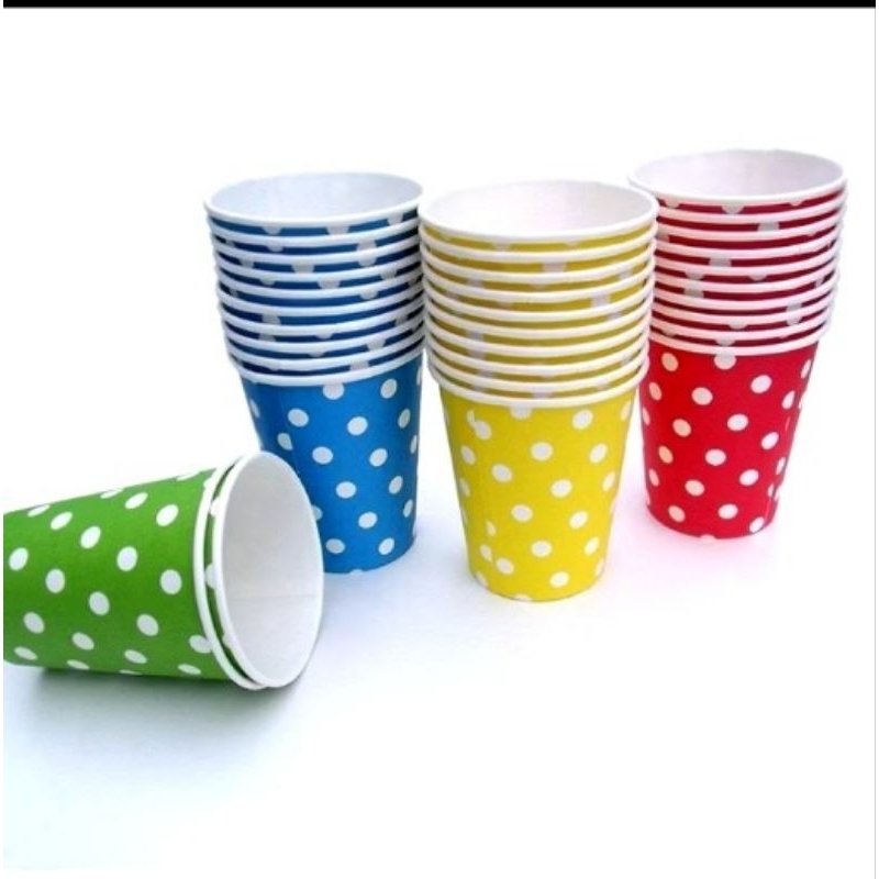 [10 Pcs]Gelas Kertas Polos / Paper Cup / Gelas Ulang Tahun Polos / Gelas Kertas Polkadot paper cup