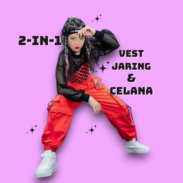 AGNEZ baju jazz kostum dance anak perempuan 2in1 korea style usia 4-14 tahun