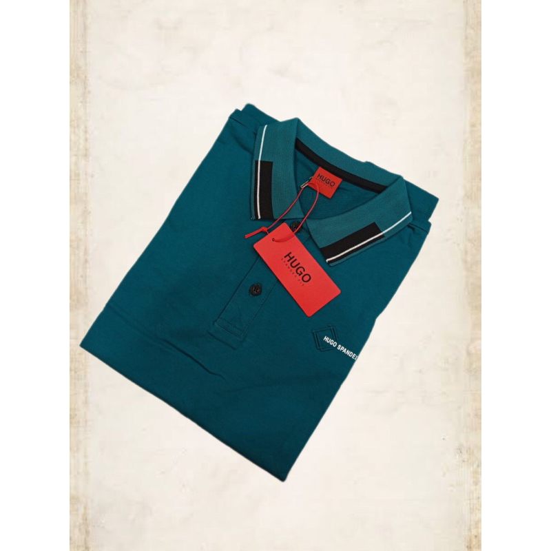 HUGO SELECTION ORIGINAL Kaos Kerah Pria Bahan Tebal Lengan Pendek