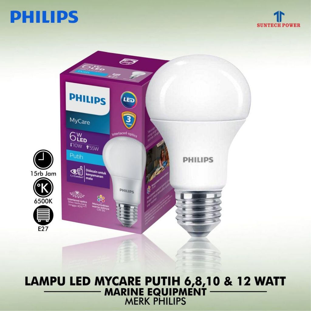 Lampu Bohlam Merk Philips LED Bulb E27 6 watt 10 watt 12 watt 15 watt 20 watt Putih My Care