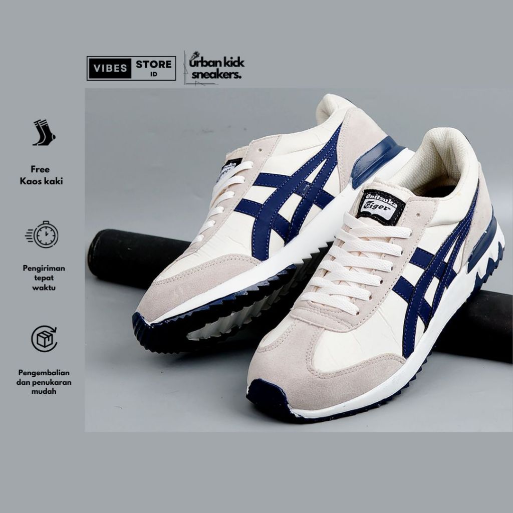 (URBANKS) SNEAKERS PRIA WANITA ONITSUKA TIGER CALIFORNIA SEPATU CASUAL DAILY TRAINING CREAM HITAM