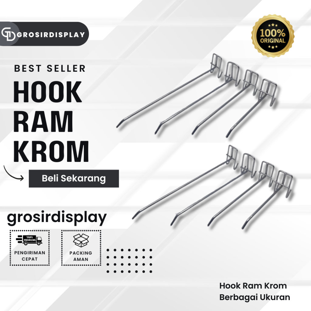 Hook Ram Krom 15cm Tebal Gantungan Aksesoris Jaring Ram Konter HP Perlengkapan Toko Handphone