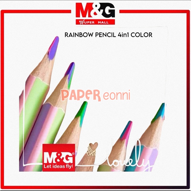 

[1 PAK] Rainbow pencil isi 6 pcs, M&G Pensil pelangi warna 4 in 1