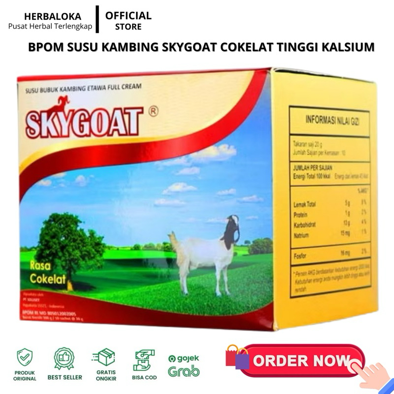 

BPOM SkyGoat Susu Kambing Etawa dan Krim Bubuk Rasa COKELAT Per Box isi 10 Sachet