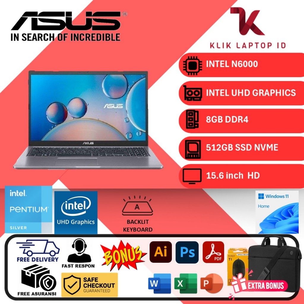 Laptop Second Asus Vivobook A516KA Pentium Silver N6000 8GB 512GB 15.6inch Win11Home