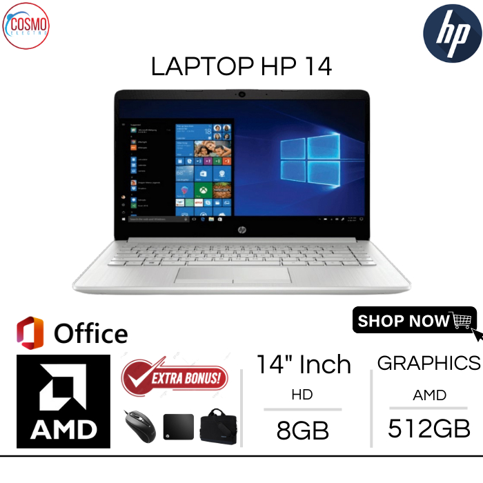 LAPTOP HP 14 AMD A9/A4/E2 | RAM 8GB SSD 512GB | 14 INCH