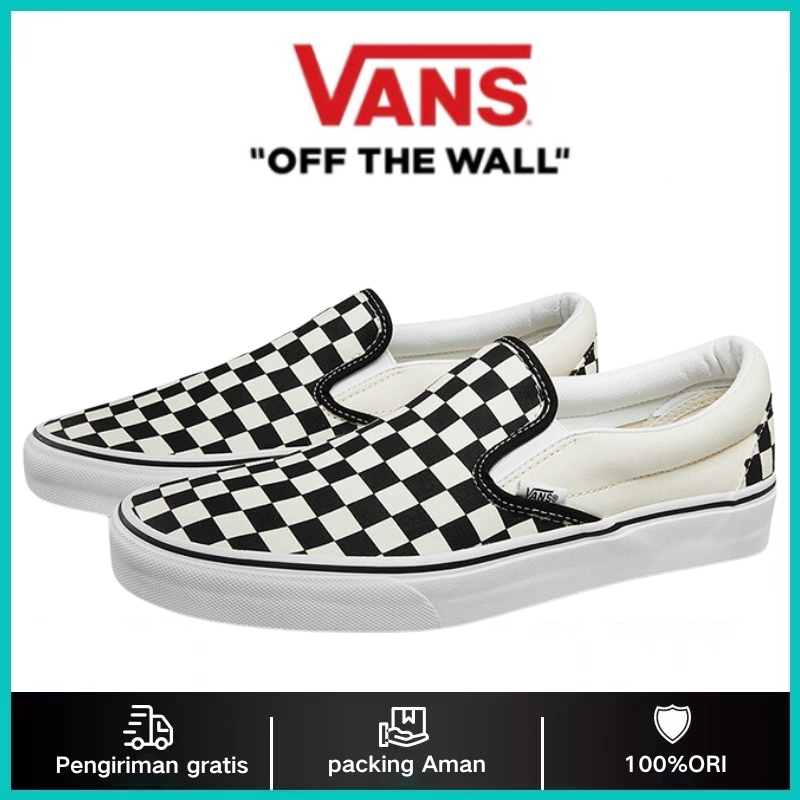 Vans Slip On Classic Checkerboard Black White 100% Original BINB Sepatu kasual pria dan wanita