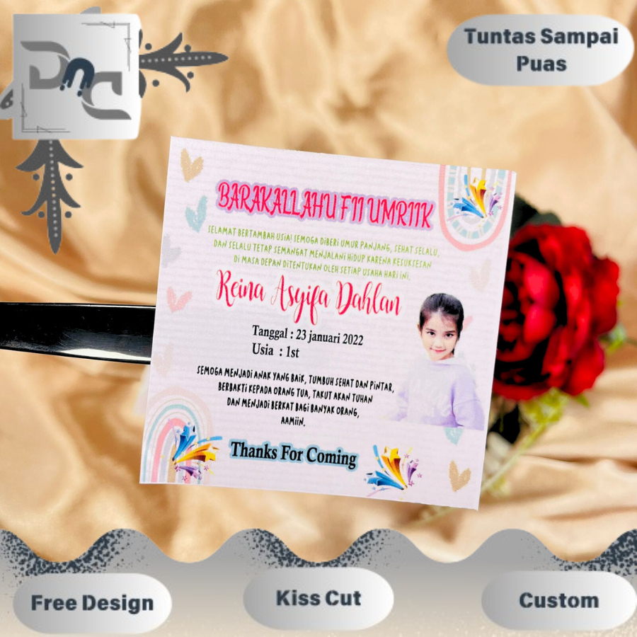 

9-15 Sticker Ulang Tahun Anak Bentuk Kotak Stiker Ultah Undangan Happy Birthday Uk.Besar Dnd