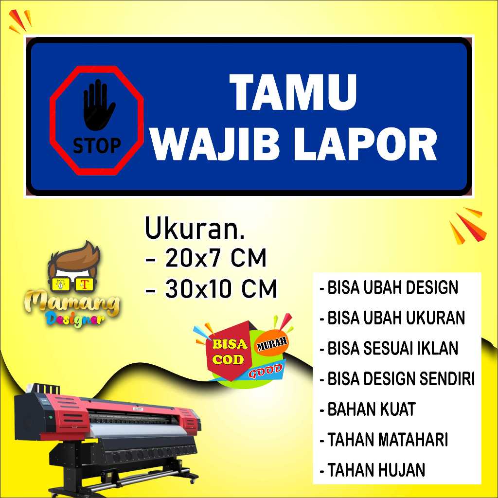 

Sticker Tempelan Tulisan Tamu Wajib Lapor Bahan Cerah Biru