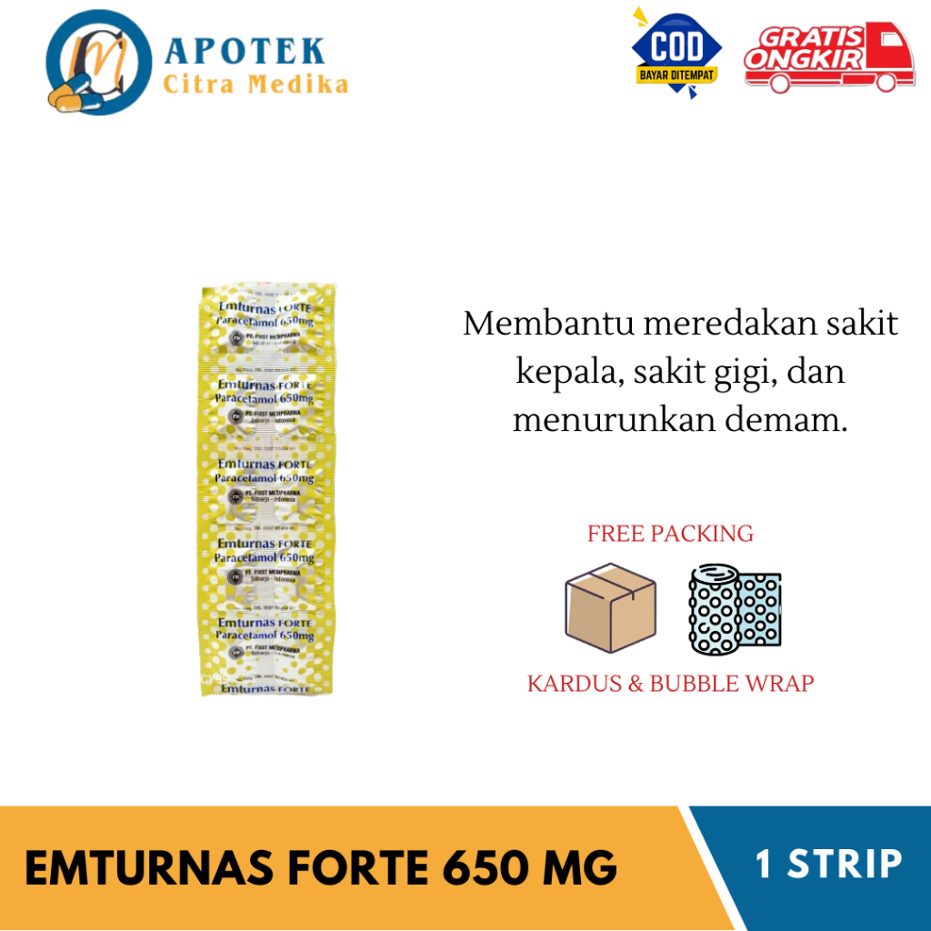 Emturnas Forte 650MG 𝟏 𝐒𝐓𝐑𝐈𝐏 𝐈𝐒𝐈 𝟏𝟎 𝐓𝐀𝐁𝐋𝐄𝐓 - Meredakan Demam, Sakit Gigi dan Kepala