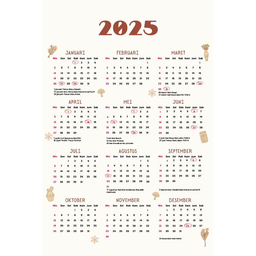 

Kalender 2025 Aesthetic - Kalender Dinding 2025 Estetik - Wall Calendar