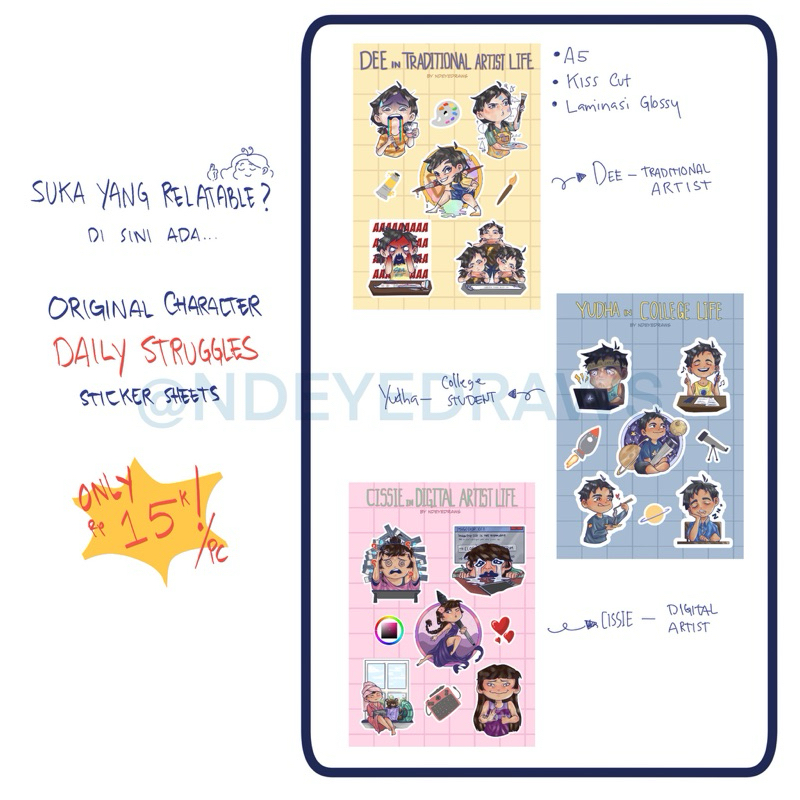 

Daily Struggles stiker sticker sheets original characters by NDEYE