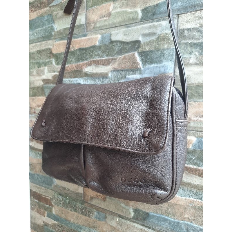 Slingbag Kulit Cokelat DECO  - TAS PRELOVED BRANDED ORIGINAL