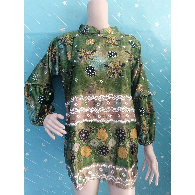 tunik jumputan velvet print (hijau)/tunik kerja