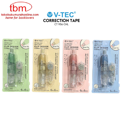 

TBMO V-TEC CT 956 CHL Correction Tape Cp Tape Tipex Kertas Bisa Diisi Ulang Free Refill Bulat Cetek
