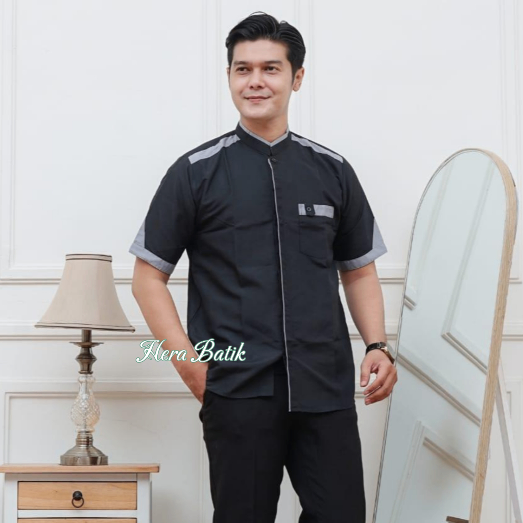 Baju Koko Pria Dewasa Kemko 2026 Lengan Panjang Pendek Terbaru Kaos Kerah Batik Jumbo Hari Raya Keki