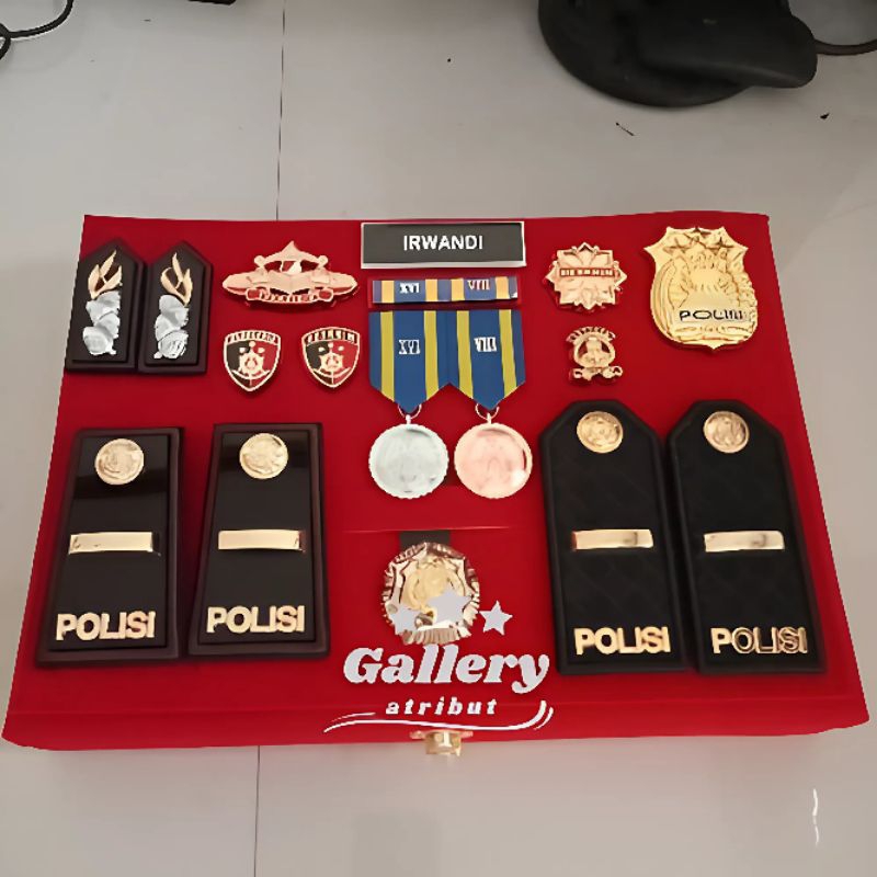 pangkat PDH PDU ipda sepaket set box polri custom souvenir